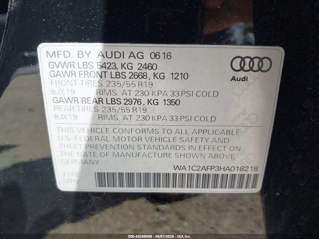 Aukcja sprzedaży 2017 Audi Q5 2.0t Premium, vin: WA1C2AFP3HA018218, numer aukcji: 45259499