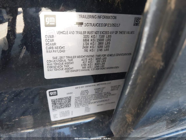 2023 Gmc Sierra 1500 4wd  Short Box Elevation With 3sb მანქანა იყიდება აუქციონზე, vin: 1GTUUCED3PZ105317, აუქციონის ნომერი: 45259503