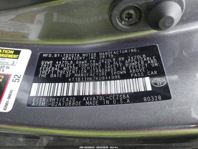 4T1B11HK7KU844996 Toyota CAMRY SE