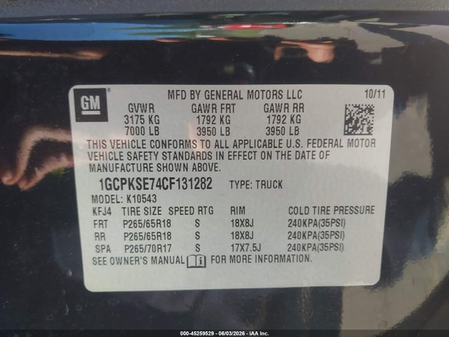 Продажа на аукционе авто 2012 Chevrolet Silverado 1500 Lt, vin: 1GCPKSE74CF131282, номер лота: 45259529