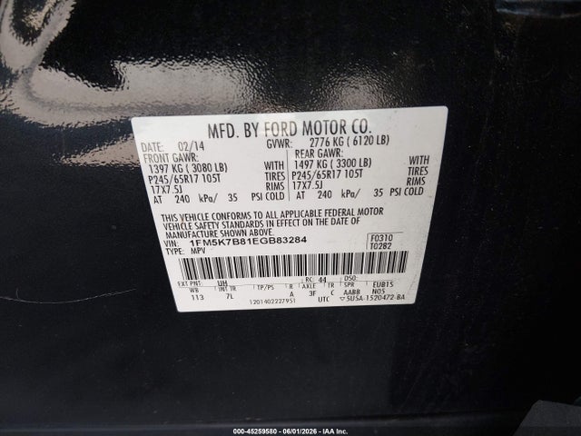 Aukcja sprzedaży 2014 Ford Explorer, vin: 1FM5K7B81EGB83284, numer aukcji: 45259580