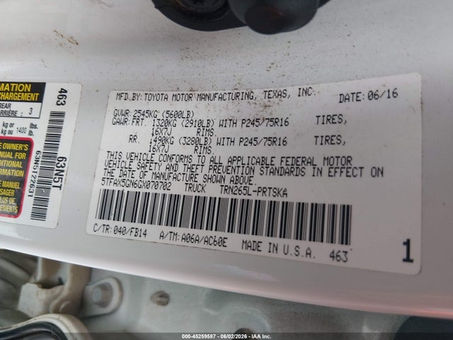 5TFAX5GN6GX070702 Toyota Tacoma Sr