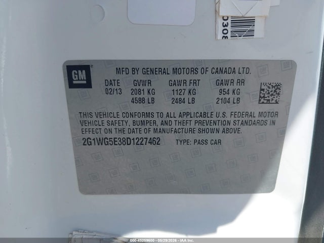 45259600 :رقم المزاد ، 2G1WG5E38D1227462 vin ، 2013 Chevrolet Impala Lt مزاد بيع
