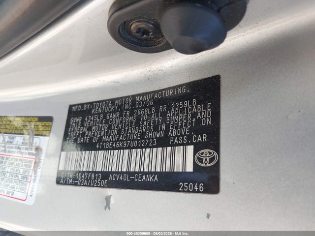 45259609 :رقم المزاد ، 4T1BE46K97U012723 vin ، 2007 Toyota Camry Le مزاد بيع