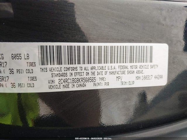 Продажа на аукционе авто 2019 Chrysler Pacifica Touring L, vin: 2C4RC1BG8KR560565, номер лота: 45259619