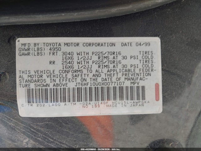 Aukcja sprzedaży 1999 Lexus Rx 300, vin: JT6HF10U0X0077107, numer aukcji: 45259618
