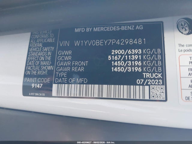 Aukcja sprzedaży 2023 Mercedes-benz Metris, vin: W1YV0BEY7P4298481, numer aukcji: 45259627