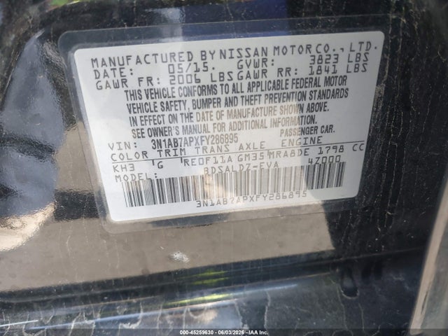 3N1AB7APXFY286895 Nissan Sentra Fe+ S/s/sl/sr/sv