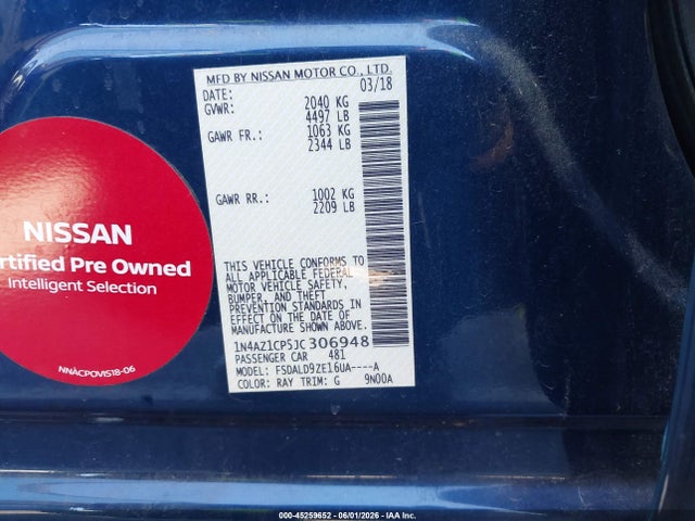 Продаж на аукціоні авто 2018 Nissan Leaf Sv, vin: 1N4AZ1CP5JC306948, номер лоту: 45259652