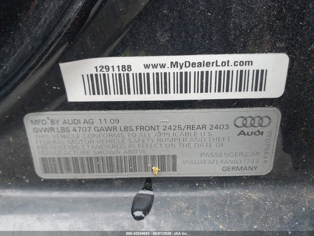 Aukcja sprzedaży 2010 Audi A4 2.0t Premium, vin: WAUAFAFL4AN037743, numer aukcji: 45259692