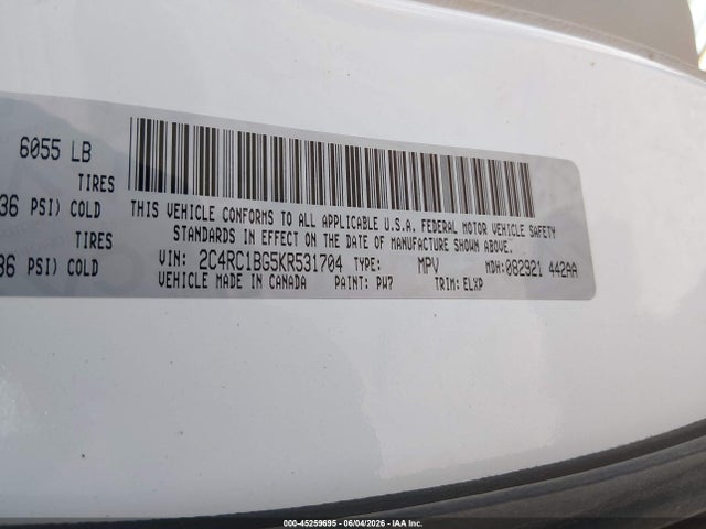 Aukcja sprzedaży 2019 Chrysler Pacifica Touring L, vin: 2C4RC1BG5KR531704, numer aukcji: 45259695