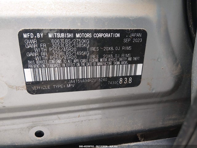 45259703 :رقم المزاد ، JA4T5VA94RZ018240 vin ، 2024 Mitsubishi Outlander Phev Se S-awc مزاد بيع