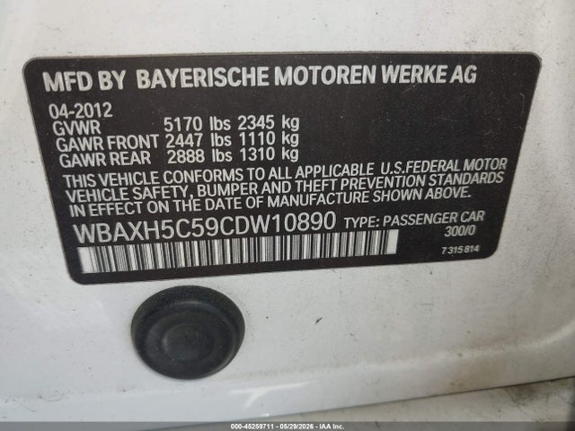 Продажа на аукционе авто 2012 Bmw 528i Xdrive, vin: WBAXH5C59CDW10890, номер лота: 45259711