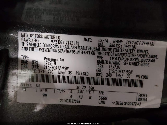 Aukcja sprzedaży 2014 Ford Focus Se, vin: 1FADP3F2XEL287348, numer aukcji: 45259712