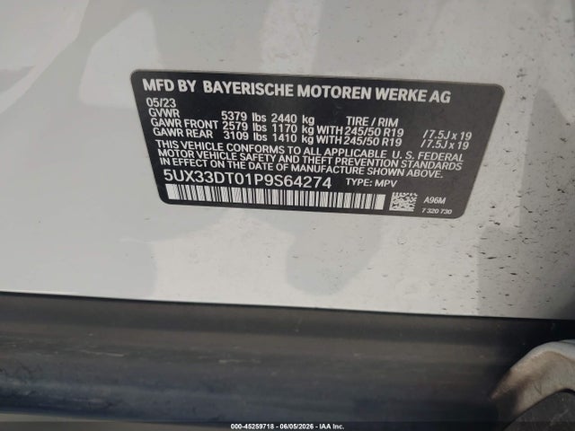 Продаж на аукціоні авто 2023 Bmw X4 Xdrive30i, vin: 5UX33DT01P9S64274, номер лоту: 45259718