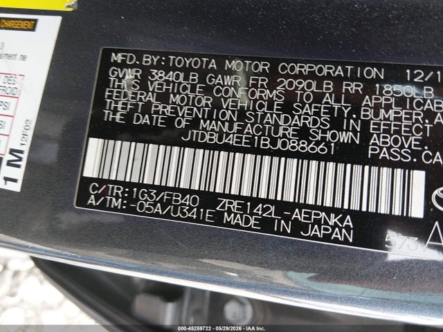 Aukcja sprzedaży 2011 Toyota Corolla Le, vin: JTDBU4EE1BJ088661, numer aukcji: 45259722