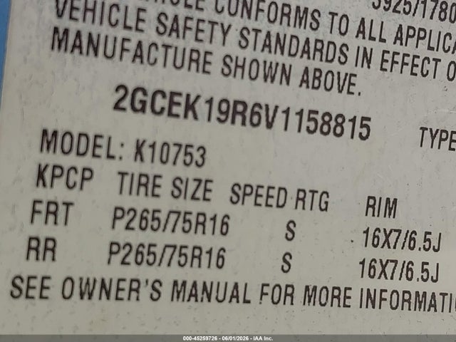 45259726 :رقم المزاد ، 2GCEK19R6V1158815 vin ، 1997 Chevrolet K1500 Fleetside مزاد بيع