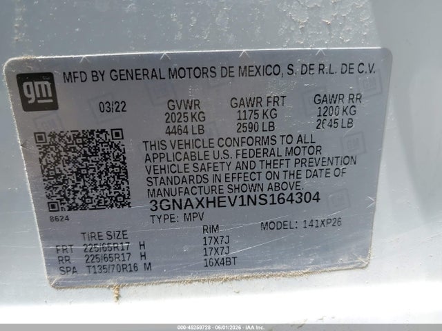 2022 Chevrolet Equinox Fwd Ls მანქანა იყიდება აუქციონზე, vin: 3GNAXHEV1NS164304, აუქციონის ნომერი: 45259728