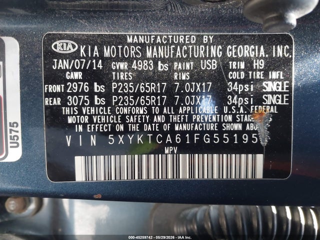 Продажа на аукционе авто 2015 Kia Sorento Lx, vin: 5XYKTCA61FG551951, номер лота: 45259742