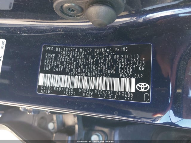 Продажа на аукционе авто 2024 Toyota Corolla Le, vin: 5YFB4MDE0RP170307, номер лота: 45259747
