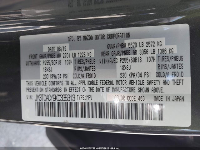 JM3TCACY9K0335313 Mazda Cx-9 Touring