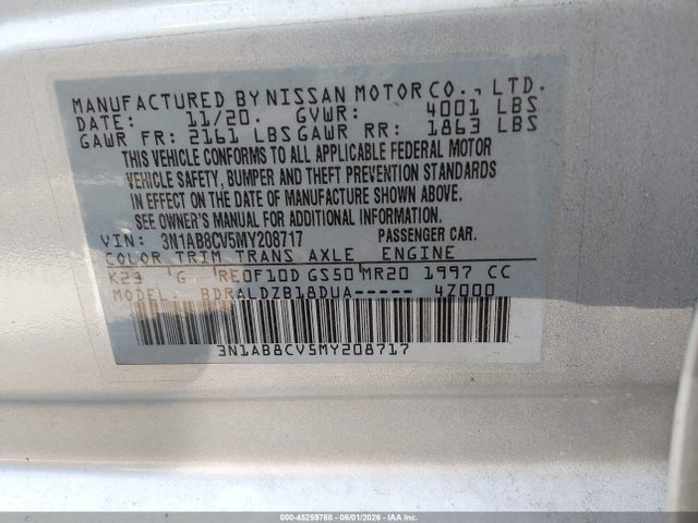 Aukcja sprzedaży 2021 Nissan Sentra Sv Xtronic Cvt, vin: 3N1AB8CV5MY208717, numer aukcji: 45259768