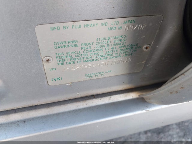 Продаж на аукціоні авто 2003 Subaru Forester Xs, vin: JF1SG65663H738613, номер лоту: 45259815