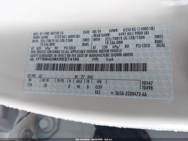 Aukcja sprzedaży 2024 Ford F-450 Platinum, vin: 1FT8W4DMXREE74186, numer aukcji: 45259845