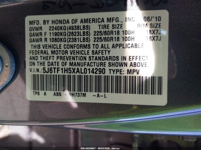 Продажа на аукционе авто 2010 Honda Accord Crosstour Ex-l, vin: 5J6TF1H5XAL014290, номер лота: 45259857