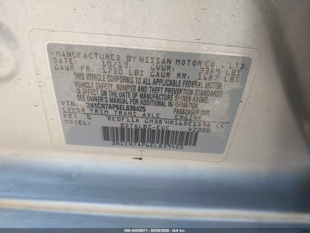 3N1CN7AP6EL839425 Nissan Versa 1.6 S/1.6 S+/1.6 Sl/1.6 Sv