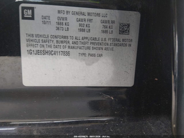 45259876 :رقم المزاد ، 1G1JE6SH9C4117836 vin ، 2012 Chevrolet Sonic 2lz مزاد بيع