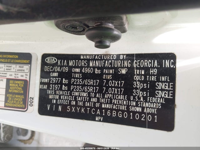 45259878 :رقم المزاد ، 5XYKTCA16BG010201 vin ، 2011 Kia Sorento Lx مزاد بيع