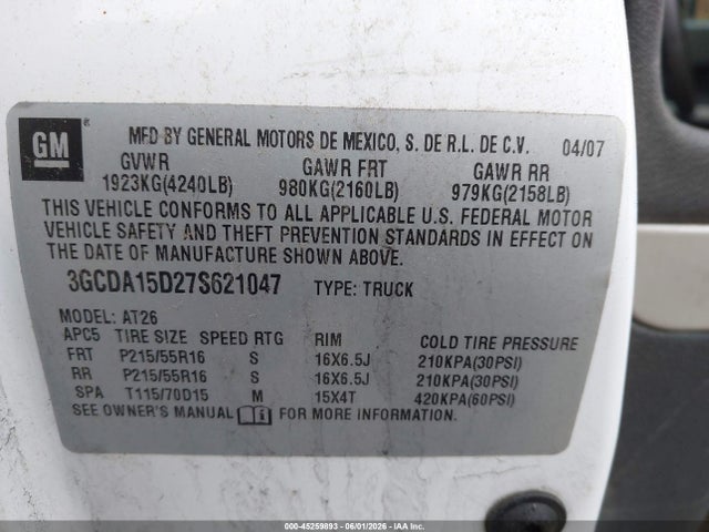 Продажа на аукционе авто 2007 Chevrolet Hhr Panel Ls, vin: 3GCDA15D27S621047, номер лота: 45259893