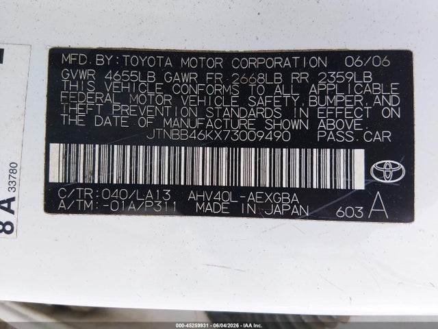Aukcja sprzedaży 2007 Toyota Camry Hybrid, vin: JTNBB46KX73009490, numer aukcji: 45259931