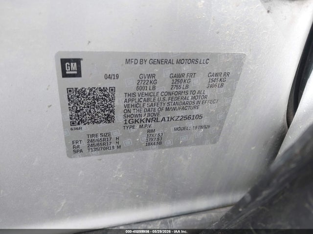 GMC Acadia Sle-1 2019 1GKKNRLA1KZ256105 Image 9