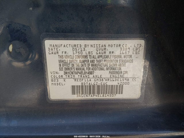 Nissan Versa 1.6 Sl 2014 3N1CN7AP4EL814507 Image 9