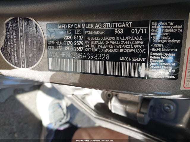 45259962 :رقم المزاد ، WDDHF8HB3BA398328 vin ، 2011 Mercedes-benz E 350 4matic مزاد بيع
