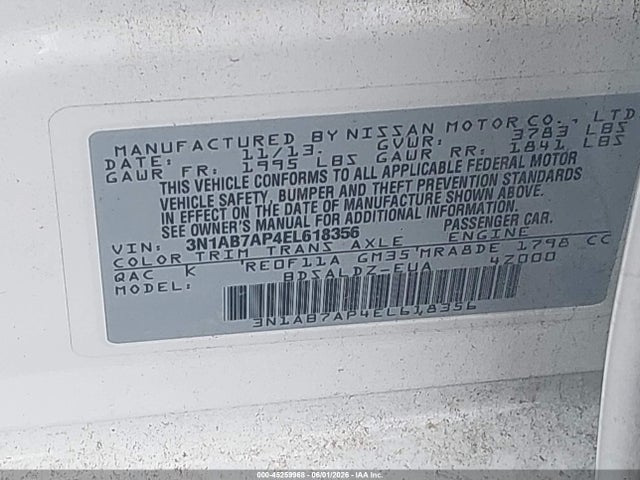 45259968 :رقم المزاد ، 3N1AB7AP4EL618356 vin ، 2014 Nissan Sentra Sv مزاد بيع