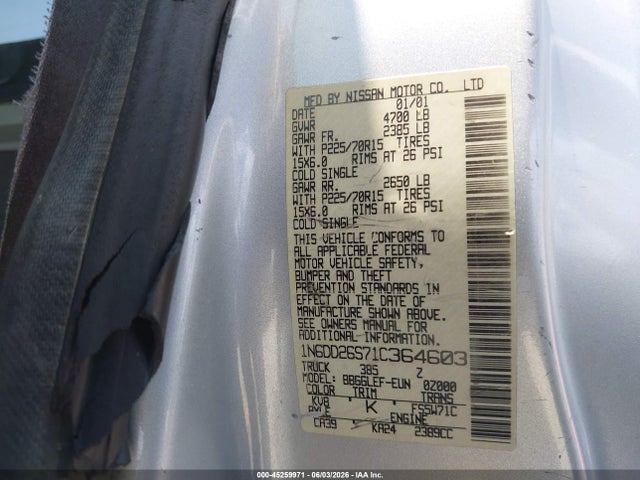 Aukcja sprzedaży 2001 Nissan Frontier Xe, vin: 1N6DD26S71C364603, numer aukcji: 45259971