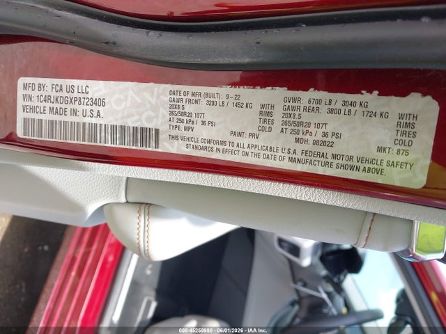 Продаж на аукціоні авто 2023 Jeep Grand Cherokee L Overland 4x4, vin: 1C4RJKDGXP8723406, номер лоту: 45259990