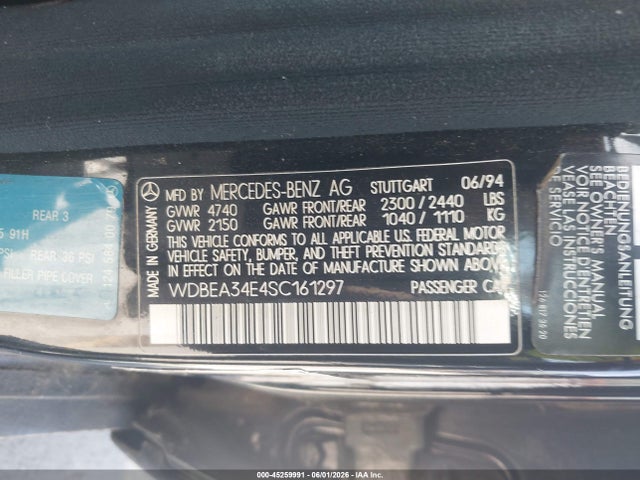 45259991 :رقم المزاد ، WDBEA34E4SC161297 vin ، 1995 Mercedes-benz E 420 Base/420 Special مزاد بيع