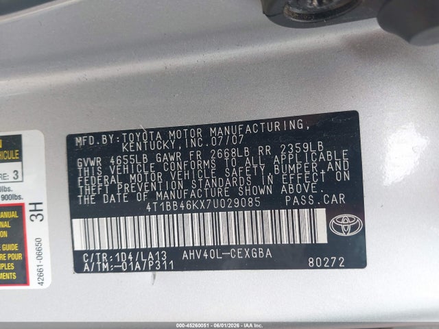 Продажа на аукционе авто 2007 Toyota Camry Hybrid, vin: 4T1BB46KX7U029085, номер лота: 45260051