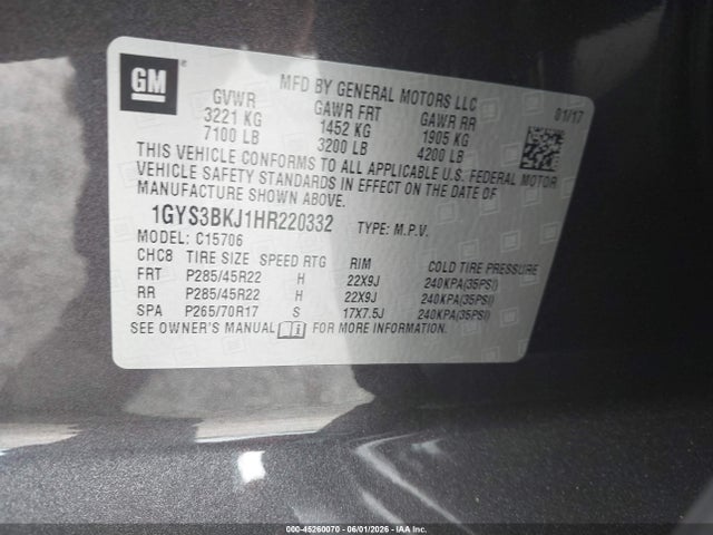 Aukcja sprzedaży 2017 Cadillac Escalade Luxury, vin: 1GYS3BKJ1HR220332, numer aukcji: 45260070