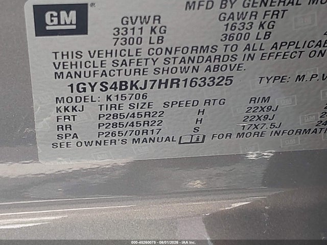 Продажа на аукционе авто 2017 Cadillac Escalade Luxury, vin: 1GYS4BKJ7HR163325, номер лота: 45260075