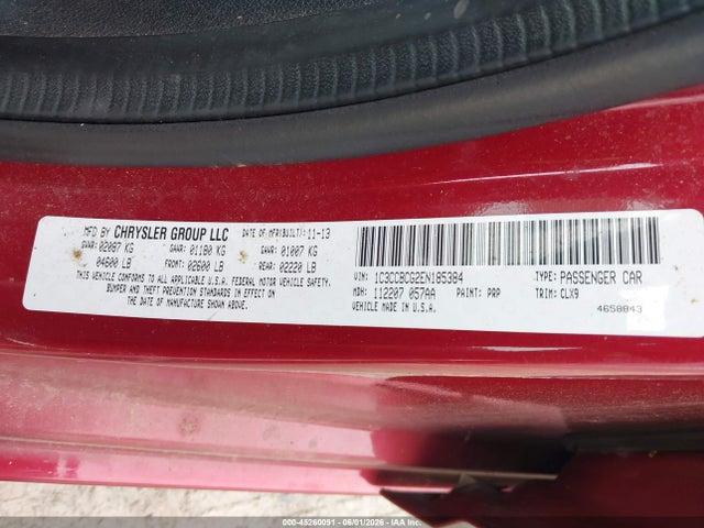 2014 Chrysler 200 Limited მანქანა იყიდება აუქციონზე, vin: 1C3CCBCG2EN185384, აუქციონის ნომერი: 45260091