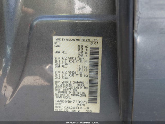 Aukcja sprzedaży 2017 Nissan Frontier Sv, vin: 1N6AD0EV1HN753979, numer aukcji: 45260127