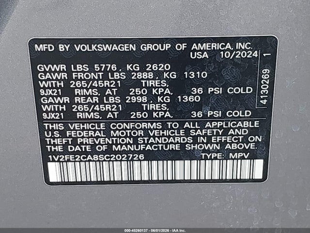 Продаж на аукціоні авто 2025 Volkswagen Atlas Cross Sport 2.0t Sel Premium R-line, vin: 1V2FE2CA8SC202726, номер лоту: 45260137