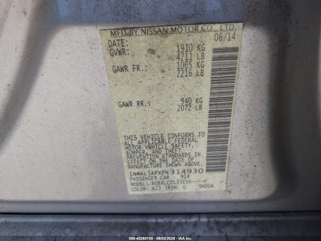 Nissan Altima 2.5 S 2015 1N4AL3APXFN314930 Image 9