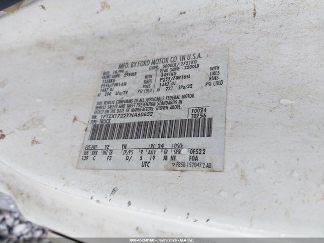 Aukcja sprzedaży 2000 Ford F-150 Work Series/xl/xlt, vin: 1FTZX1722YNA60652, numer aukcji: 45260160