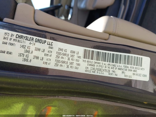 2014 Jeep Grand Cherokee Limited მანქანა იყიდება აუქციონზე, vin: 1C4RJFBG8EC479128, აუქციონის ნომერი: 45260174